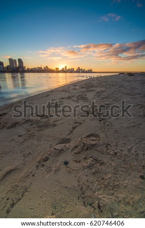 Western Australia - Sunrise View of Perth Skyline from Swan River