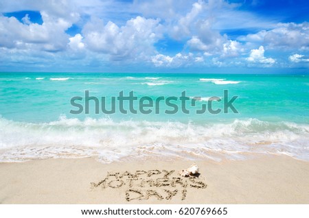 Mother's day background on the sandy beach near ocean, Miami beach, Florida