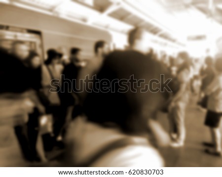 blurred photo, Blurry image, people At station Electric train, background