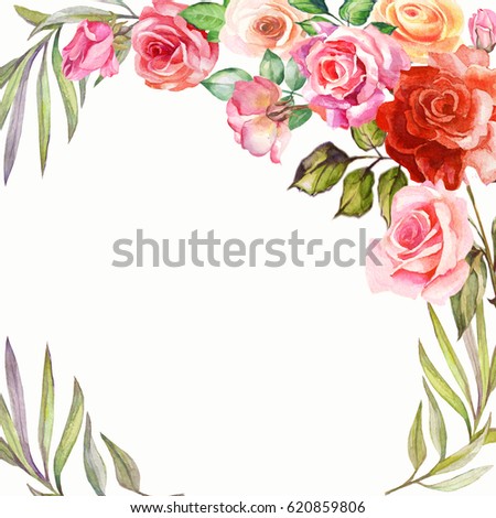 watercolor card with colorful roses