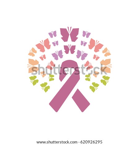 Ribbon for Cancer care with butterfly vector design