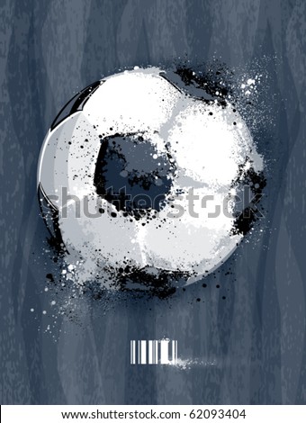 Soccer ball with dirty liquid effect on dirty background. Abstract grunge style. EPS 10 vector illustration.