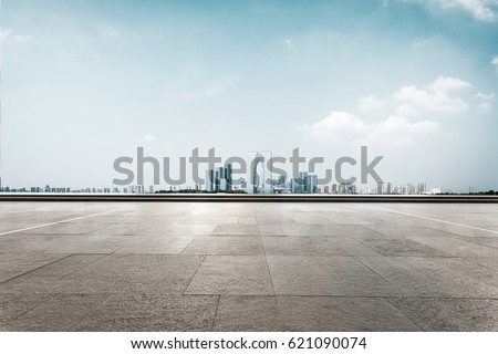cityscape of suzhou from empty brick floor Royalty-Free Stock Photo #621090074