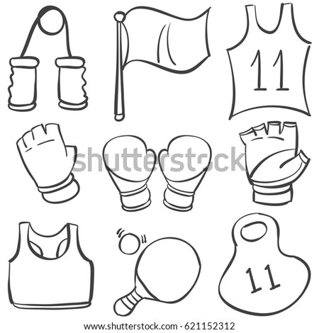 Collection stock sport equipment doodles