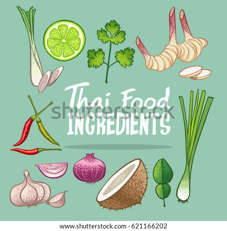 thai food ingredients doodle object vector illustration Royalty-Free Stock Photo #621166202