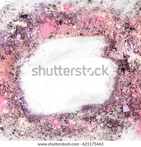 Traces of powder and blush forming a frame. A square template for a makeup artist's business card or flyer design, with copy space