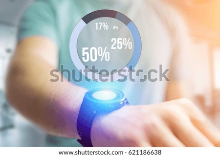 View of Blue survey graph interface with business theme going out a smartwatch - Technology concept
