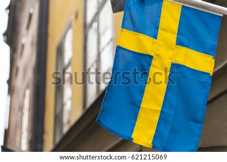 Sweden national flag in Stockholm old town