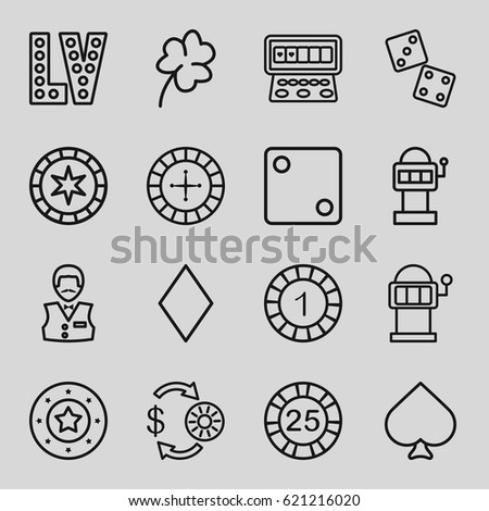 Luck icons set. set of 16 luck outline icons such as Clover, Spades, Diamonds, Roulette, Casino chip and money, Dice, Casino boy, Slot machine, Vegas, dice