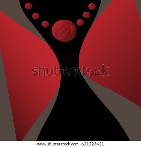 Stylized female figure and beads from stylized red roses