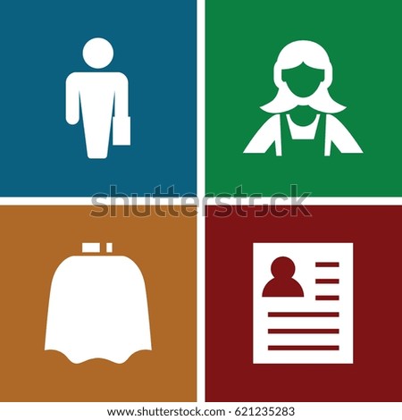 Occupation icons set. set of 4 occupation filled icons such as hairdresser peignoir, maid, man with case