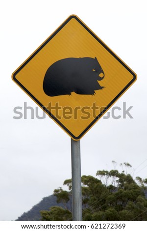 Caution Wombat Sign, Tasmania, Australia