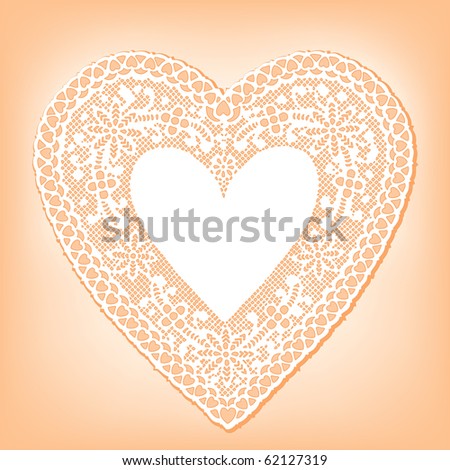 Lace Heart, Vintage Antique, Pastel peach background. Copy space to add a greeting for Mother's Day, Valentine's Day, birthdays, showers, weddings, anniversary, holidays, cake decorating.