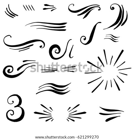 Set of hand drawn calligraphic swashes with brush strokes. Vector decorative elements. Curves, curls, flourishes for text and page design.
