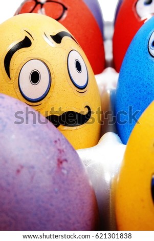 Funny decorated eggs with eyes and moustache  (Happy Easter) 