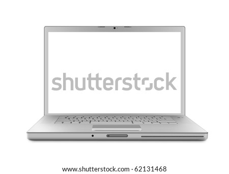 Silver Laptop computer with clipping path. Isolated with a white screen on white background.