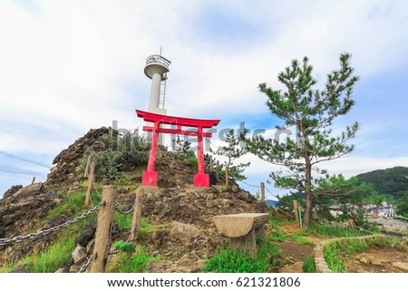 A Shinto gateway on Benten rock in Itoigawa city, Niigata, Japan