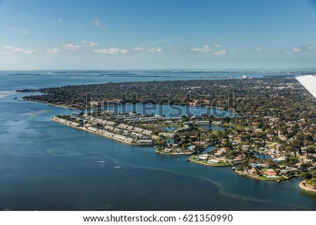 Aerial view of Coquina Key in St. Petersburg, Florida Landing at the airport in St. Petersburg