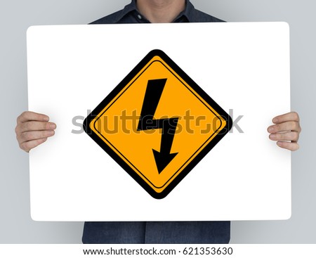 Studio Shoot Holding Banner with Lightning Attention Sign 