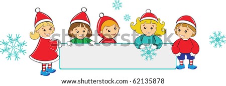 New Year Winter Christmas card with Funny kids