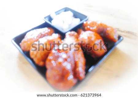 Picture blurred  for background abstract and can be illustration to article of fried chicken