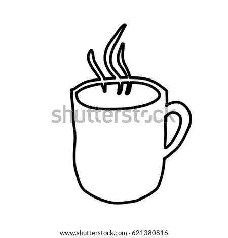 monochrome contour hand drawn with hot coffee mug vector illustration