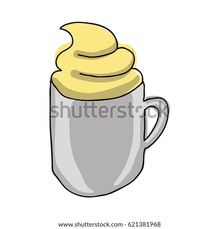 silhouette color hand drawn with coffee cup with cream vector illustration