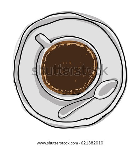 silhouette color hand drawn of coffee cup top view vector illustration