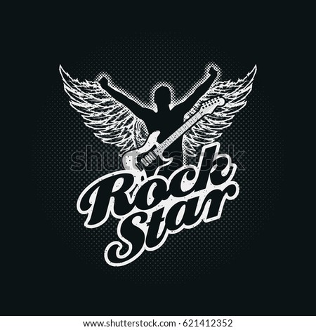 Rock Star typographic design for t-shirt print or all graphic designs. Global flat colors. Layered vector illustration.
