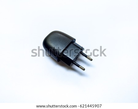 Black adapter charger on white background