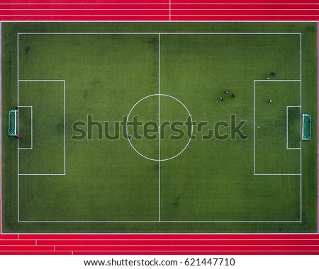Football field from above. Royalty-Free Stock Photo #621447710