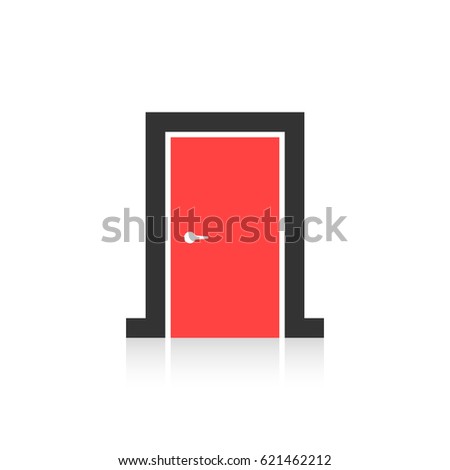 red closed door icon isolated on white background. concept of unusual sign of entrance in public places or simple doorway emblem. flat style trend modern logotype graphic design symbol