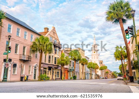 Historical downtown area of  Charleston, South Carolina, USA at twilight. Royalty-Free Stock Photo #621535976