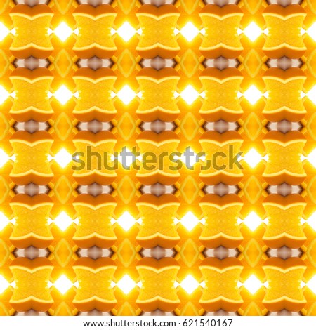 Seamless pattern art, abstract geometry generated from orange slices image. Good for web page, graphic design, catalog, textile or texture printing & background.
