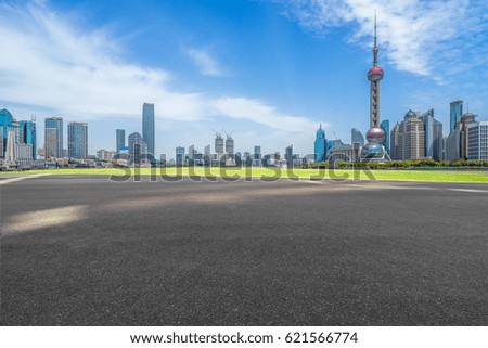 clean urban road with modern building in shanghai