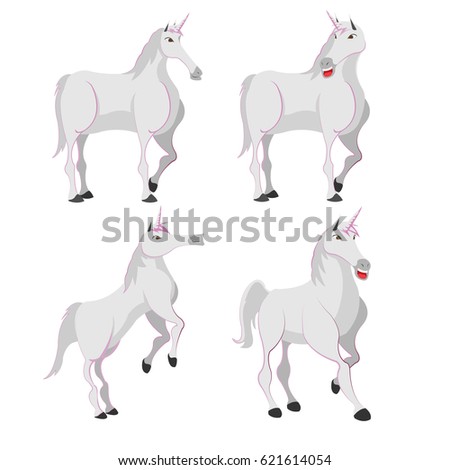 Horse White Unicorn Character Set Vector