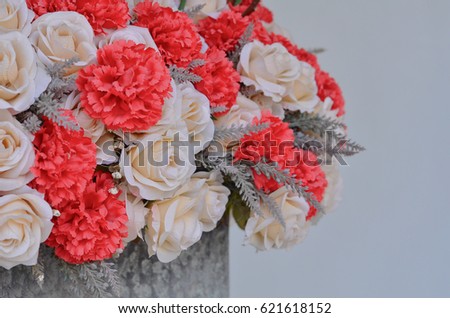 Red and white flowers In vintage tone space For the use of decorative design.
