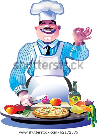 Pizza chef with Ok symbol