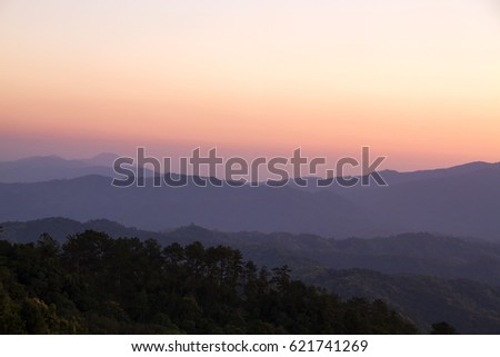 Fog on the mountain during sunset at Huai Nam Dang sunset, Mae Taeng, Chiang Mai