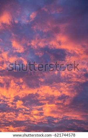 Dramatic sunset and sunrise sky. Bright Blue, Orange And Yellow Colors, Instant Photo, Tone Image
