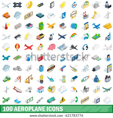 100 aeroplane icons set in isometric 3d style for any design vector illustration