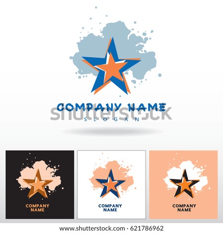 Stars, abstract vector icon, template for logo design. Graphic computer illustration in orange and blue colors. Creative concept of simple symbol.