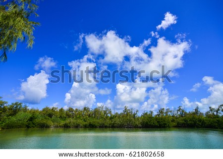 Landscape of green island with clear sky at sunny day