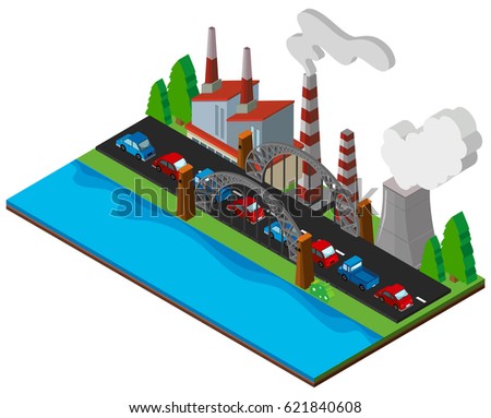 3D design for power station by the road illustration