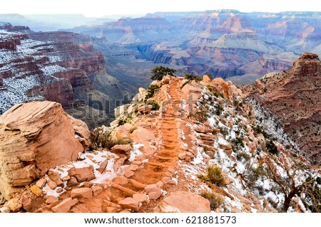 Grand Canyon National Park South Rim South Kaibab Trail in winter  Royalty-Free Stock Photo #621881573