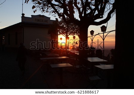 Bergamo, Italy. The San Vigilio station of the funicular at the top of the homonym hill during sunrise.