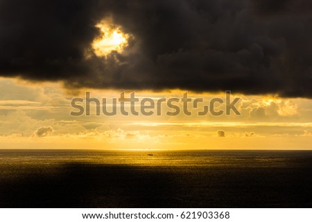 Golden light sunset sea Promthep Cape Thailand