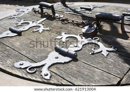 Forged ancient lock and chains in Europe
