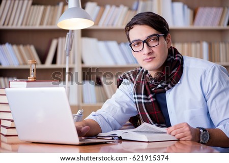Young writer working in the library