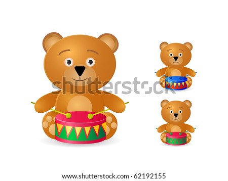 teddy bear with drum icon set isolated on white background